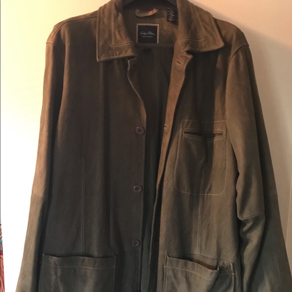 Olive Green Indigo Palms Leather Jacket - Picture 1 of 5